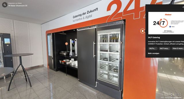 Praxisnahe Einblicke in das Rieber-Portfolio, beispielsweise moderne Automaten-Verpflegungsstationen, erhalten Kunden des Großküchentechnik-Herstellers im neuen 360-Grad-Showroom. Foto: Rieber Praxisnahe Einblicke in das Rieber-Portfolio, beispielsweise moderne Automaten-Verpflegungsstationen, erhalten Kunden des Großküchentechnik-Herstellers im neuen 360-Grad-Showroom. Foto: Rieber